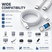 Kabel Pengisian Cepat USB C ke USB C dengan Jalinan Nilon Grosir, Kabel Sinkronisasi Data dengan Chip Pintar untuk Laptop, Tablet, Ponsel, Power Bank