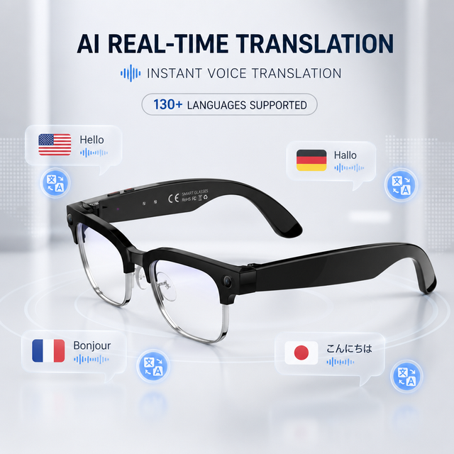 2026 W630 8MP AI Real-time Translation Smart Sunglasses 2GB 4K Dual Camera Video Recording Wi-Fi Transfer IP65 Waterproof App