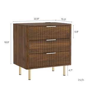 Modern Wooden Nightstand with Charging Station Night Light 3-Drawer <b>Storage</b> Eco-Friendly & Adjustable for Bedroom - Product Image 5