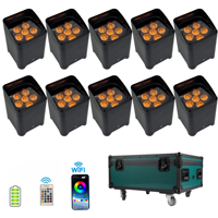 6*18w Focos Inalámbricos RGBWA+UV a Batería Recargables para KTV, Fiestas de Boda y Escenarios de DJ con Flight Case
