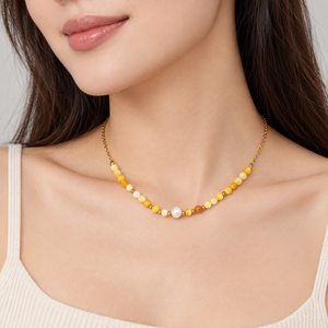 Collier de perles en acier inoxydable plaqué or 14 carats, aventurine rouge, fausse perle, chaîne réglable - Product Image 5