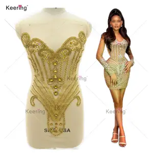 WDP-398 Großhandel handgemachte schöne Gold Strass Stoff Mieder für Hochzeits kleid