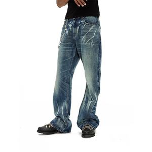 Wholesale Blue Baggy <b>Flared</b> <b>Jeans</b> for Men Dirty Wash Slim Fit <b>Vintage</b> Denim Pants Trousers Streetwear Men's <b>Jeans</b> - Product Image 2