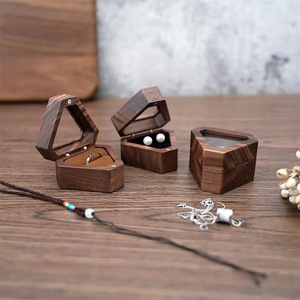 Walnut Wood Hexagonal <b>Ring</b> <b>Box</b> Solid Wood Flip Top Jewelry Storage Elegant Wedding Diamond <b>Ring</b> Case - Product Image 2