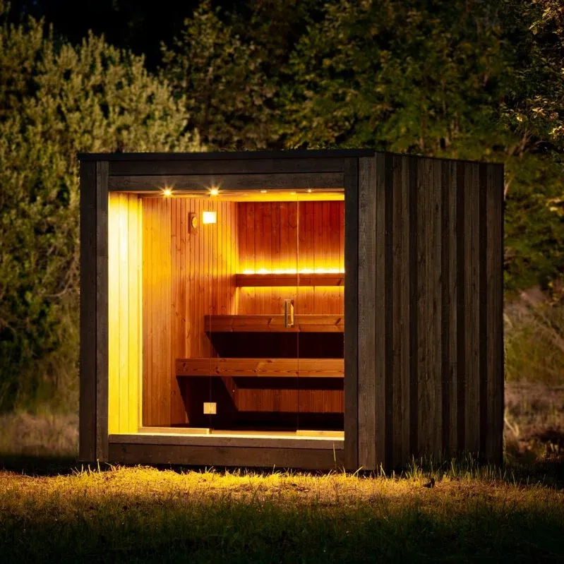 Rumah Sauna, kabin Sauna kayu ukuran besar luar ruangan rumah kecil dengan jendela kaca kustom luar ruangan kubus Sauna tradisional pintar