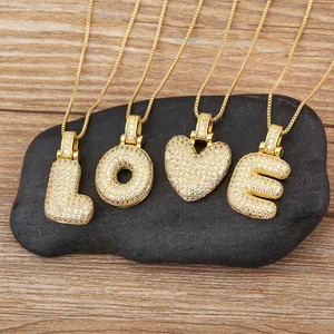 Collier à lettres en zircon pavé couleur or RINHOO pour femmes et hommes, chaîne délicate à initiale en forme de bulle, bijoux de fête, cadeau - Product Image 5