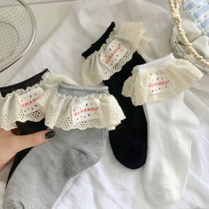 Gumanyu Women's Lace Trim Slouch <b>Socks</b> Breathable <b>Polyester</b> Mid Calf <b>Socks</b> For Youth Girls Fashion Ballet Style - Product Image 2