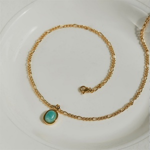 Popular <b>Titanium</b> Steel Mint Green Oval Natural Stone Turquoise Pendant Necklace for Women - Product Image 4