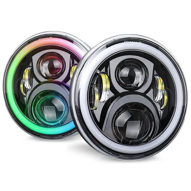 Ovovovs ricambi Auto Angel Eyes RGB halo Car H4 faro usato telefoni cellulari 7 pollici Led faro per jeep JK Toyota