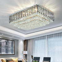 Lustre moderne à LED en cristal K9 multi-niveaux, télécommande, alimentation CA, lampe de plafond rectangulaire chromée pour chambre à coucher et salon
