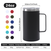 Gobelet isotherme personnalisé de 24 oz, revêtement en poudre, tasses en métal de 24 oz avec poignée, gobelet à bière en acier inoxydable, tasse isotherme