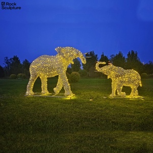 High Quality Stainless Steel <b>Elephant</b> Plated & Painted Metal Sculpture with Lights Die Cut Logo Painting Model - Product Image 2