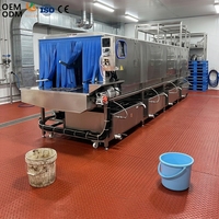 Machine à laver les seaux en plastique à tunnel continu en acier inoxydable SUS304, certifiée CE |   Atelier de production de produits alimentaires et de boissons