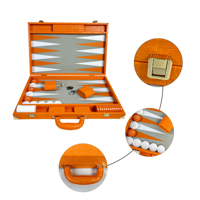 Jeu de backgammon de tournoi Orange de 23 pouces, grand format, en bois et métal personnalisé, avec pions et dés