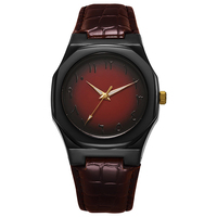 Relojes de Cuarzo para Hombre W123 de Estilo Ultra Simple y Alta Gama, con Caja Redonda de Aleación y Esfera de Cristal, Correa de Cuero Ancha