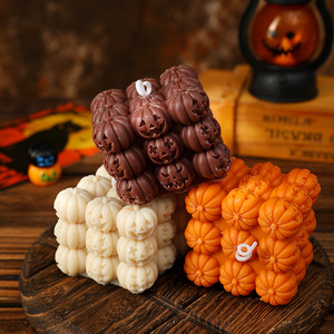 Halloween Pumpkin <b>Cube</b> Scented Candle Handmade Skull Pumpkin Shape Candle Holiday Home Party <b>Table</b> Decor Ornament - Product Image 2