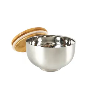 Wholesale Vacuum Insulated Double Wall Skin Mixing Soup Noodle Bowl Stainless Steel Happy Rice Bowl with Lid