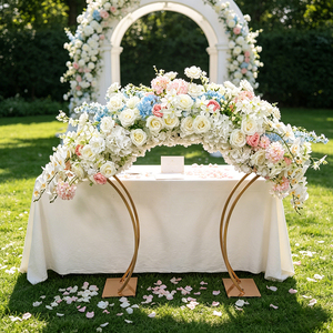 Vente en gros de rangées de fleurs artificielles réalistes personnalisées, chemin de table floral en soie rose, centre de table pour mariage, fête, demande en mariage, réception - Product Image 1