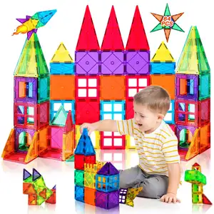 Set mainan blok bangunan magnetik anak-anak, Set mainan ubin magnetik batang Ideal untuk mendorong kreativitas untuk anak-anak 64 buah