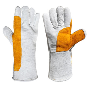 Gants de soudage renforcés jaune-gris, double couche en cuir de vache, 35 cm de long, épaissis, résistants aux hautes températures, taille unique - Product Image 2
