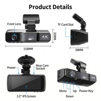 Caméra embarquée WIFI mini 3,2 pouces OEM/ODM 4K HD avec 3 objectifs (avant 2K, intérieur 2K et arrière 2K), surveillance de stationnement 24h/24 et GPS