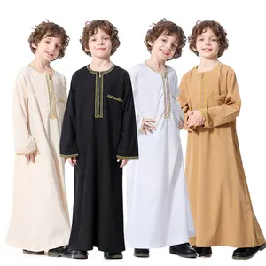 Islamitische Kleding Kids Jongens Jurk Abaya Robe Dubai Lange Thobe Wijd Uitlopende Mouwen Kinderen Jilbab Hijab Jurken Moslim Kleding