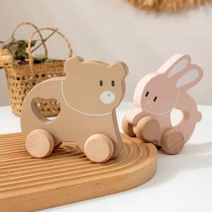 Montessori Unisex Baby Cars <strong>Wooden</strong> Bunny <strong>Push</strong> <strong>Along</strong> <strong>Toy</strong> for 2-4 Year Olds Holzspielzeug Baby Juguetes De Madera - Product Image 4