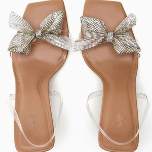 Nouvelles sandales élégantes pour femme à talon aiguille, bout carré ouvert, transparentes, avec nœud en strass - Product Image 3