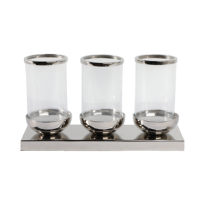 Centrotavola con 3 Candele, Portacandele in Metallo e Vetro per Candele a Colonna, Decorazione per Tavoli da Matrimonio - Product Image 1