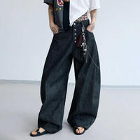 Jean en denim selvedge japonais noir vintage personnalisé, coupe large style hip-hop, avec œillets et rivets, pour homme