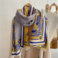 Vente d'usine Écharpe en jacquard floral double face en polyester doux et chaud pour femmes, chaîne à lettres, châle de climatisation épais