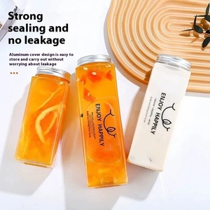 Huisdier Transparante Vierkante <span class=keywords><strong>Plastic</strong></span> Drinkbeker Met Deksel Fles Voor Melk Thee Koffie Frisdrank Afhaalmaaltijd Verpakt 300 380 400 <span class=keywords><strong>500</strong></span> 650 700Ml - Product Image 1