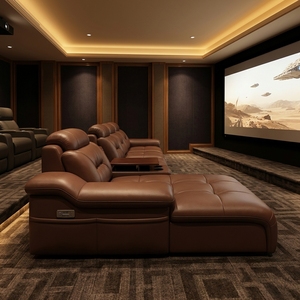 Divano Reclinabile a L in Pelle Marrone Premium - Divano Ergonomico per Home Theater con Portabicchieri <span class=keywords><strong>e</strong></span> Vassoio Integrati - Product Image 4