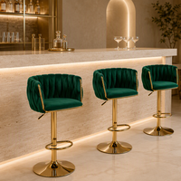 Tabouret de bar ergonomique en velours vert sur base dorée de luxe, pivotant et réglable en hauteur, pour café, club, restaurant