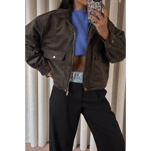 Veste en daim kaki pour femme avec grandes poches - Product Image 2