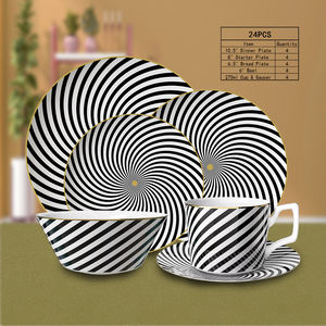 Assiette en céramique attrayante à bord <span class=keywords><strong>noir</strong></span> ensemble de dîner assiette en céramique à bord doré restaurant ustensiles de cuisine de mariage assiette en céramique pour fête - Product Image 6