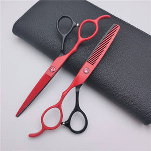 Ciseaux de coiffure pour gauchers, manche rouge et noir, lame en acier inoxydable, lame affûtée, 15-25, pour effilage, usage professionnel en salon - Product Image 2