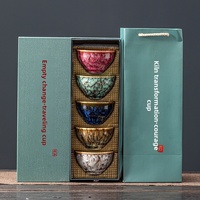 Ensemble de tasses à thé Jianzhan de luxe BAMBUS 5 pièces - Bols à thé Kung Fu à glaçure réactive multicolores pour la décoration de la table zen japonaise