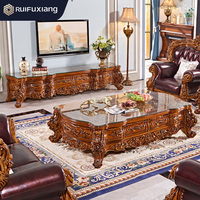 Table basse en bois massif sculpté de style européen, table basse de style américain, table centrale, table classique, mobilier de villa