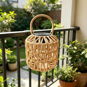 Solar Woven Lantern 16.5cm Diameter IP65 Outdoor Garden Light With Handle <b>For</b> Patio Camping Decor - Product Image 5