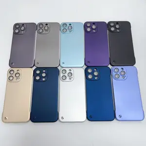 New PC Half Edge Phone Case For iPhone15 Pro Max Metal Painted Phone Case For iPhone 14 Pro Max Borderless Lens Film Cover Case