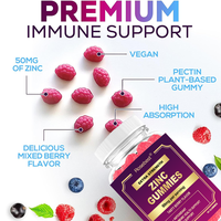 Rosebest Certifié GMP Vente en Gros OEM Marque Privée 50mg Gommes de Citrate de Zinc Végétaliennes Saveur Baies Naturelles Suppléments Alimentaires en Vrac