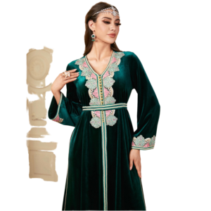 Robe Abaya de luxe pour femmes musulmanes Zaynab en polyester avec motif dessiné à la main, tissu respirant pour le Ramadan, mode Dubaï - Product Image 1