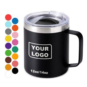 Mug de voyage isotherme en acier inoxydable à double paroi de 12 oz avec poignée, personnalisable avec logo gravé, idéal pour le camping - Product Image 1