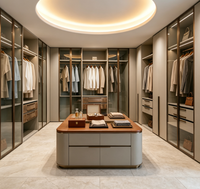 Dressing de Luxe Modulaire Personnalisé avec Portes Vitrées et Finitions Dorées pour Rangement de Chambre Principale de Villa