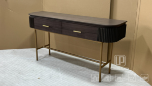 Updecors Hot Selling Italian Style Bedroom Bedside <b>Table</b> Double DrawerSolid Wood Construction Consoles Sturdy Metal <b>Leg</b> Dresser - Product Image 4