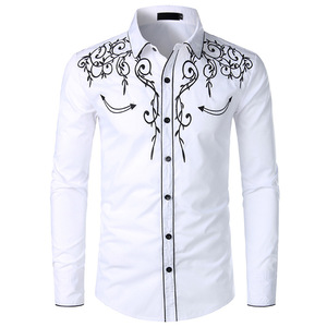 Chemise de cow-boy à manches longues en coton et polyester de style occidental <span class=keywords><strong>pour</strong></span> hommes, avec broderie florale - Product Image 4