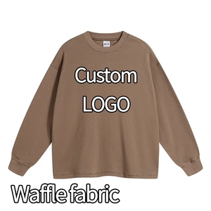 T-shirt à manches longues en maille gaufrée OEM/ODM 100% coton de haute qualité, coupe ample, broderie personnalisée, unisexe, tissu 330g, séchage rapide - Product Image 1