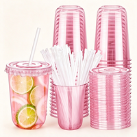 Gobelets jetables en PET de 16 oz avec couvercles et pailles pour fêtes, café glacé, smoothies et boissons froides