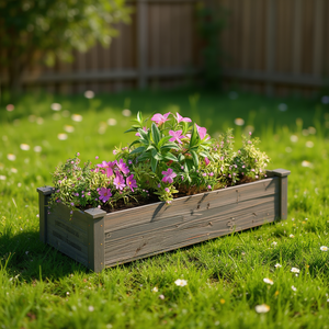 Jardinière rectangulaire en bois gris surélevée pour pots et jardinières de jardin - Product Image 2